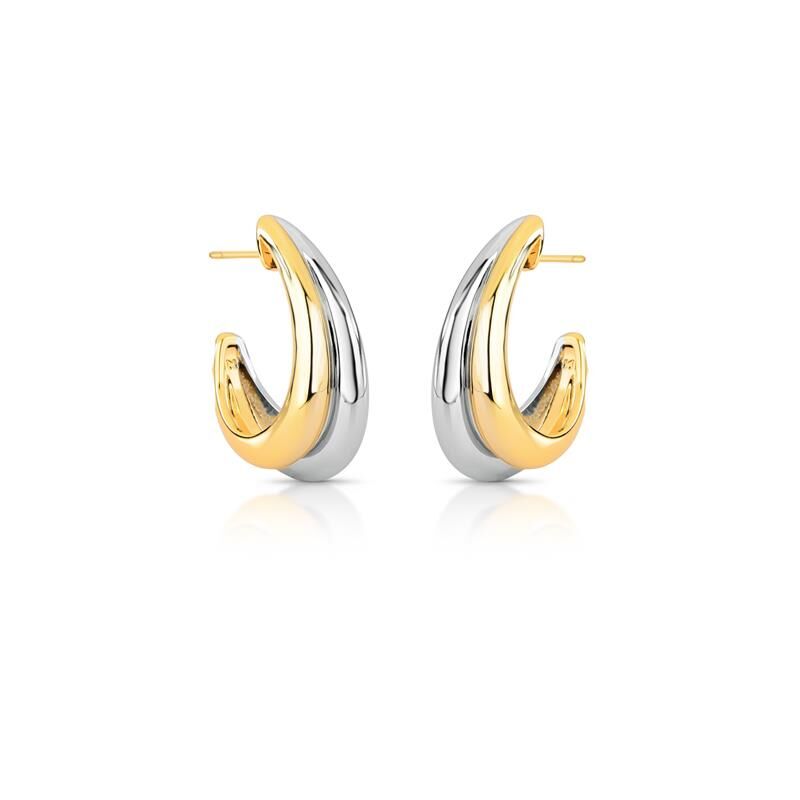 Brinco Duo Contorno, semijoia antialérgica em dois tons 18k e 24k, 3cm altura, 2,4cm largura, alta qualidade.