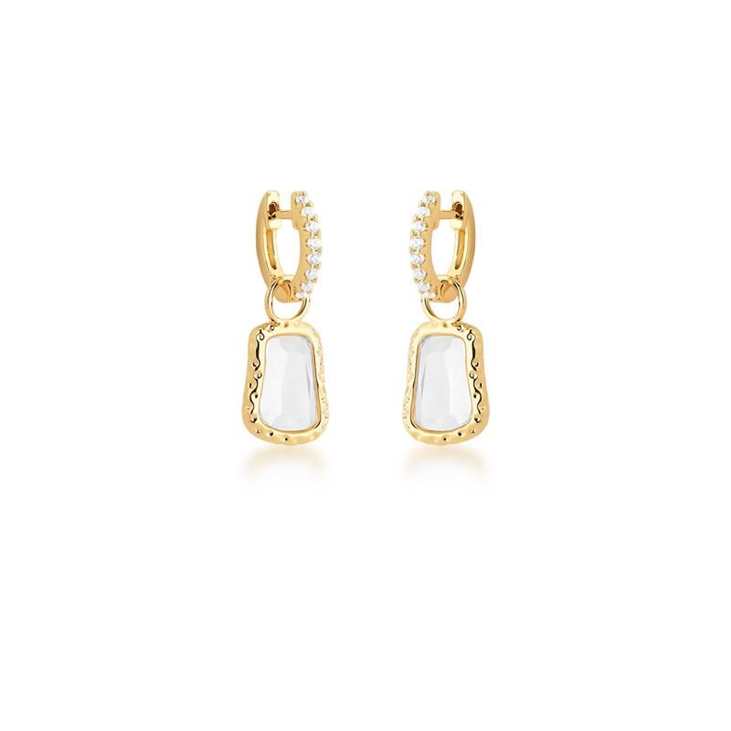 Brinco Lumen dourado com cristal de 1,4cm, semijoias antialérgicas 18k e 24k, alta qualidade e tecnologia antialérgica.