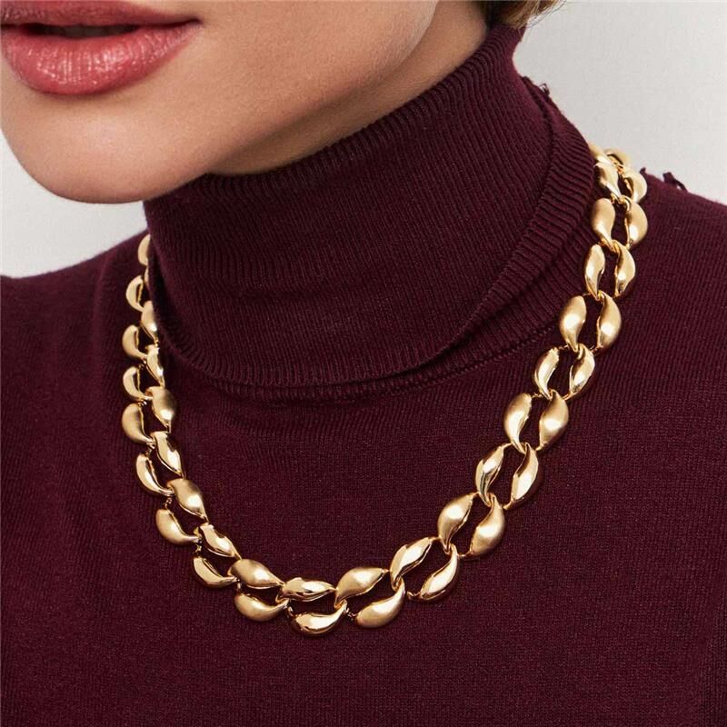 Colar Dourado Acetinado de Elos Ovais