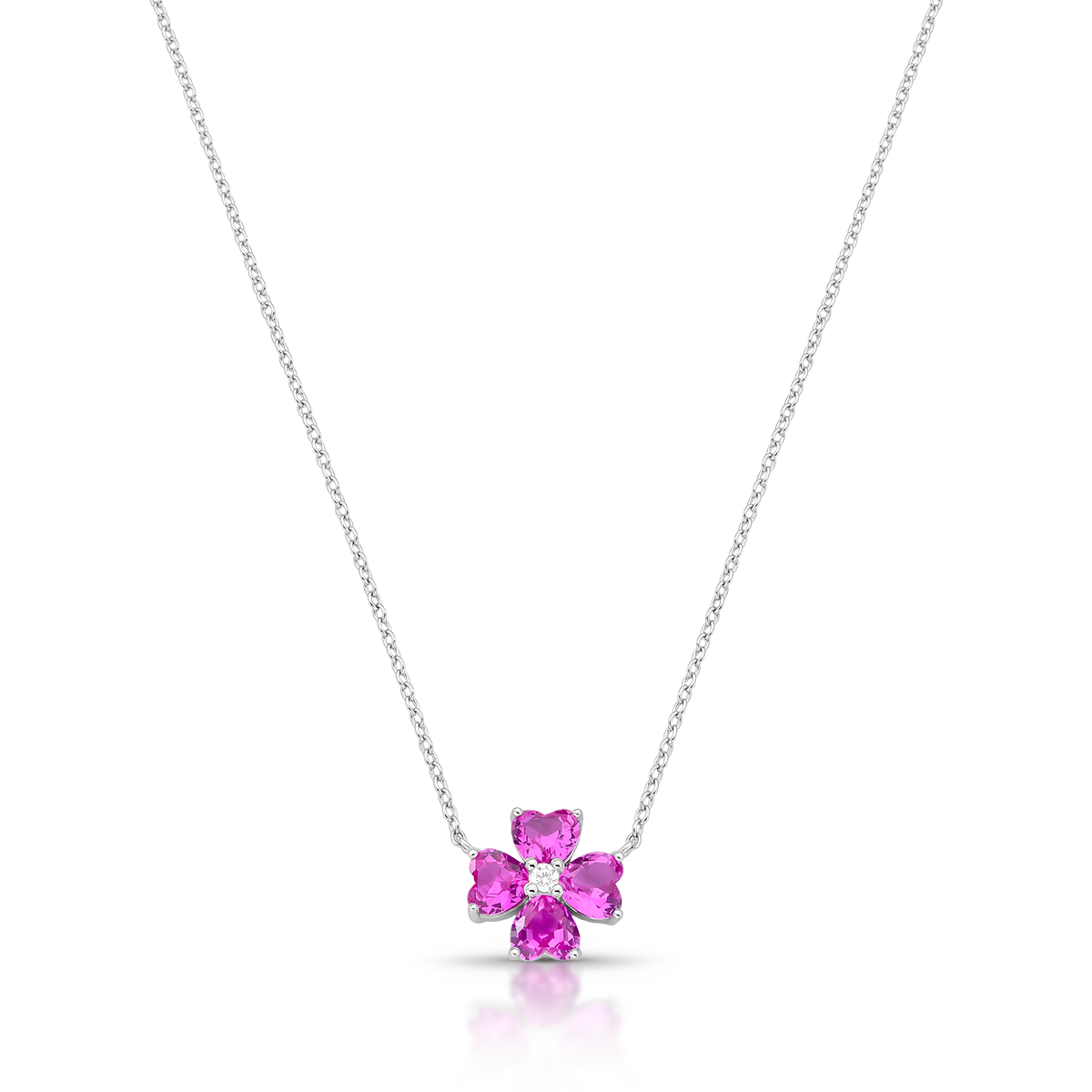 Colar Prata Flor em Cristais de Coração Rosa