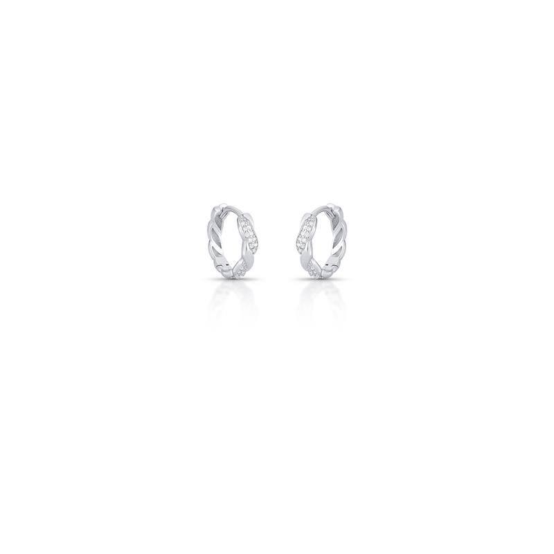 Argola Trança Prateada de semijoias com alta qualidade e material antialérgico em 18k e 24k, adornada com zircônia, 1,2cm de altura.