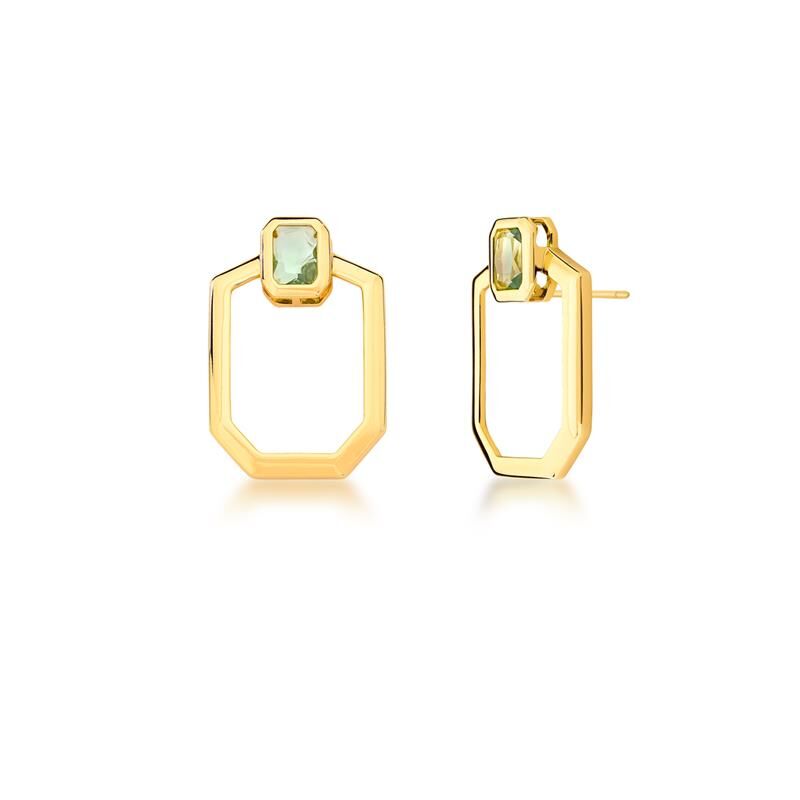Brinco Vertilux 1 Elo com cristal, semijoias antialérgicas em 18k e 24k, banho dourado, 3cm x 2cm, 5,30g, tecnologia antialérgica.