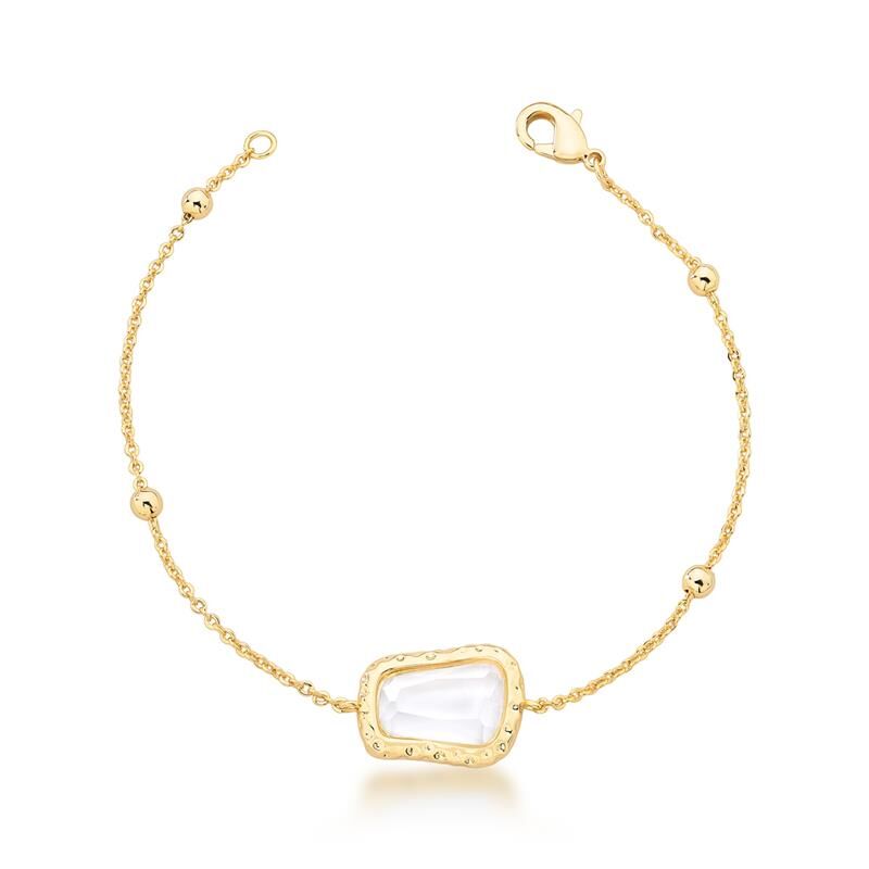 Pulseira Lumen com cristal e banho dourado, 3,10g, 18cm. Semijoia antialérgica de qualidade 18k e 24k.