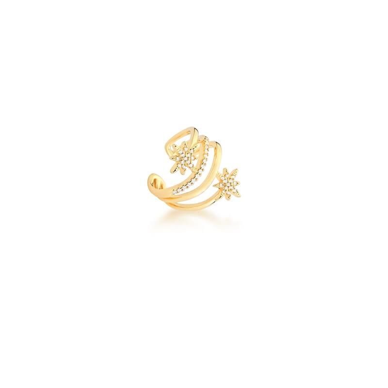Piercing Glow em zircônia com banho dourado, semijoias antialérgicas de qualidade, opções 18k e 24k, peso 3g.