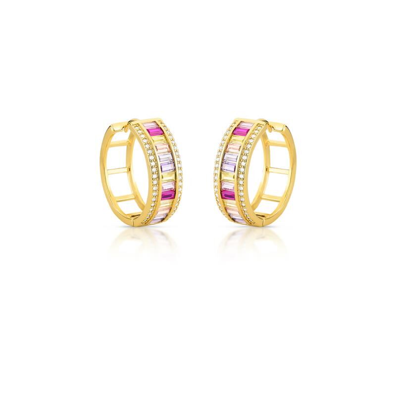 Argolinha Cristais dourada com cristais e zircônia, semijoias de alta qualidade, material antialérgico em 18k e 24k. Tamanho: 2,4cm x 8mm.