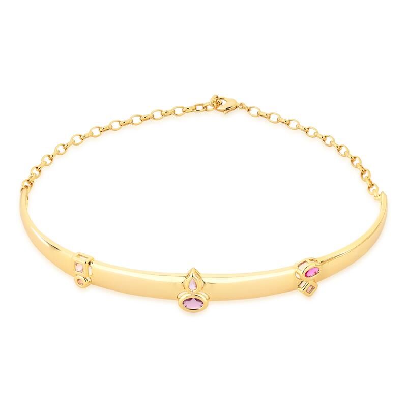 Colar Prisma Aro em ouro 18k com cristais, semi joia dourada antialérgica de alta qualidade, 35cm e 19,10g.
