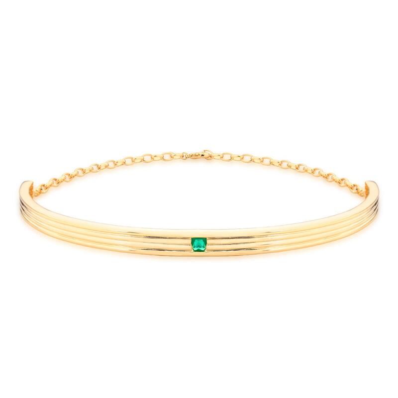 Colar choker verde ribana dourado com cristal, semijoias de alta qualidade, material antialérgico em 18k e 24k.