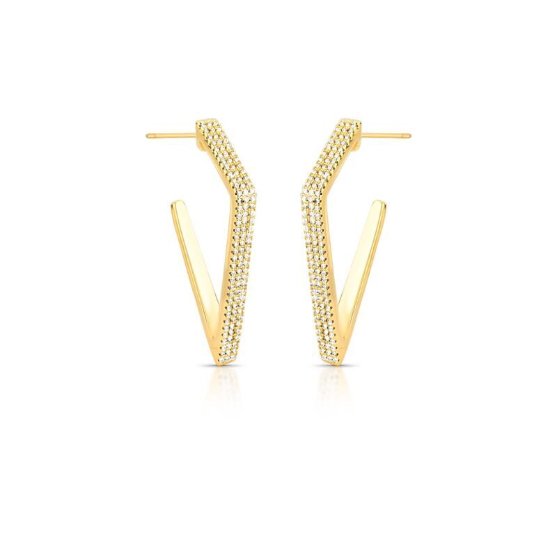 Argola Orbit em zircônia, semijoia de alta qualidade com banho dourado 18k e tecnologia antialérgica, 4,1cm altura, 1,8cm largura.