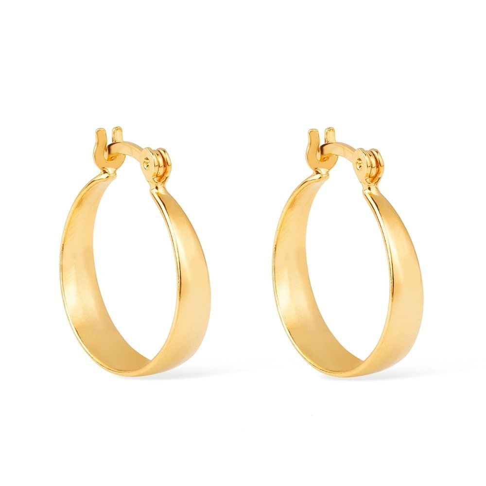 Brinco de argola dourado médio banhado a ouro 24K, semijoia antialérgica de alta qualidade, estilo clássico e elegante.