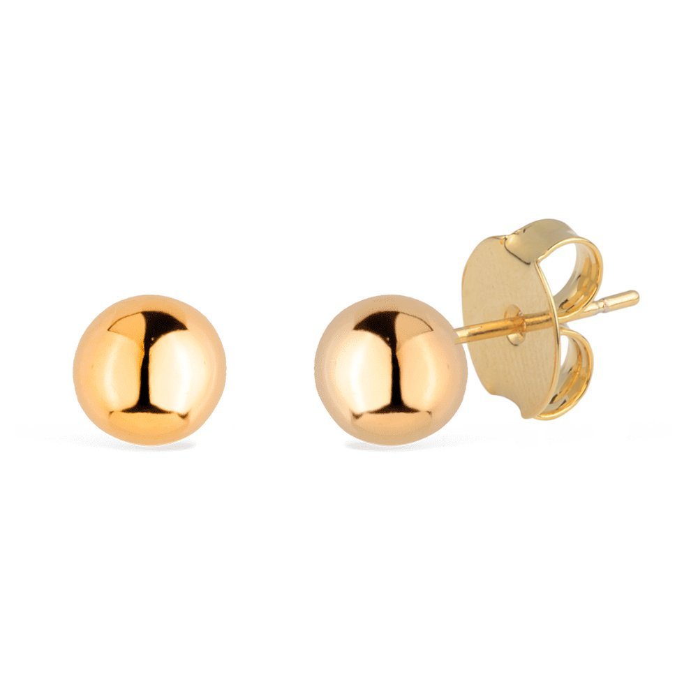 Brinco dourado de bolinha, semijoias de alta qualidade em 24K, com pérola e tecnologia antialérgica, 0,6cm, 1g. Elegância e proteção.