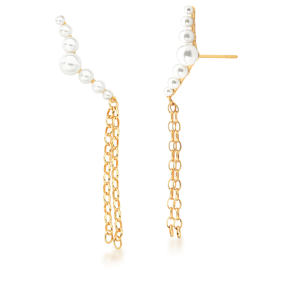 Brinco Ear Hook Correntes e Pérolas