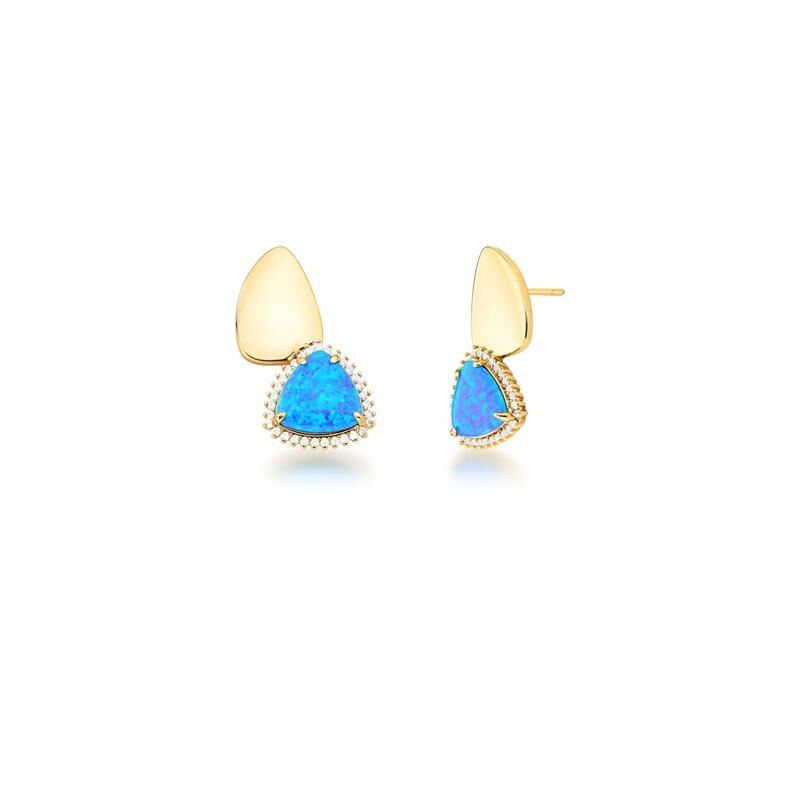 Brincos dourados com pedra azul, semijoias de alta qualidade antialérgicas em 18k e 24k.