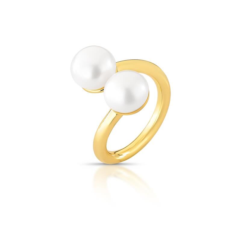 Anel Perla Flow dourado com pérolas, semijoias antialérgicas de alta qualidade 18k e 24k. Peso: 5,36g.