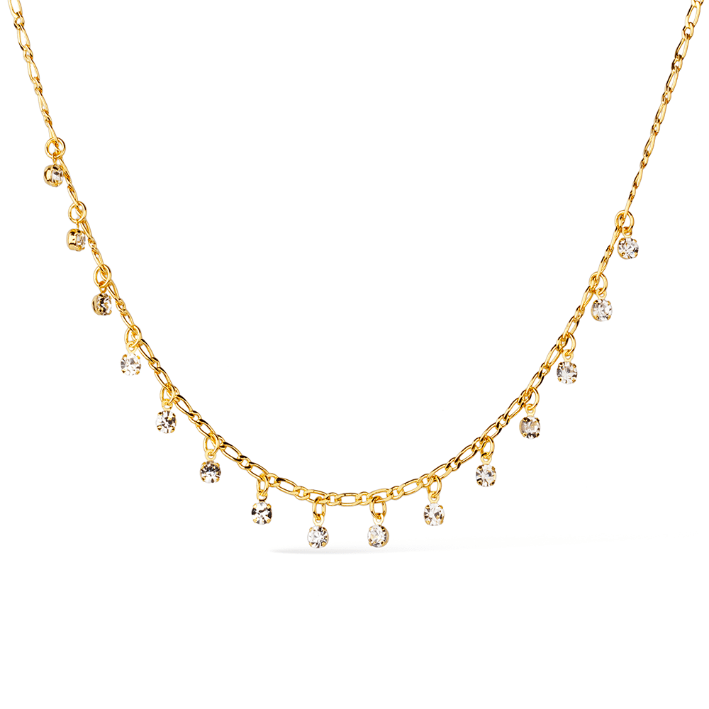 Choker dourada com pontos de luz, semijoia de alta qualidade banhada a ouro 24K com tecnologia antialérgica, 35+8cm.