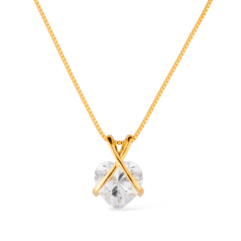 Colar dourado com pingente de zircônia em coração, semijoia antialérgica de alta qualidade, banho 24K, 45cm, forma elegante.