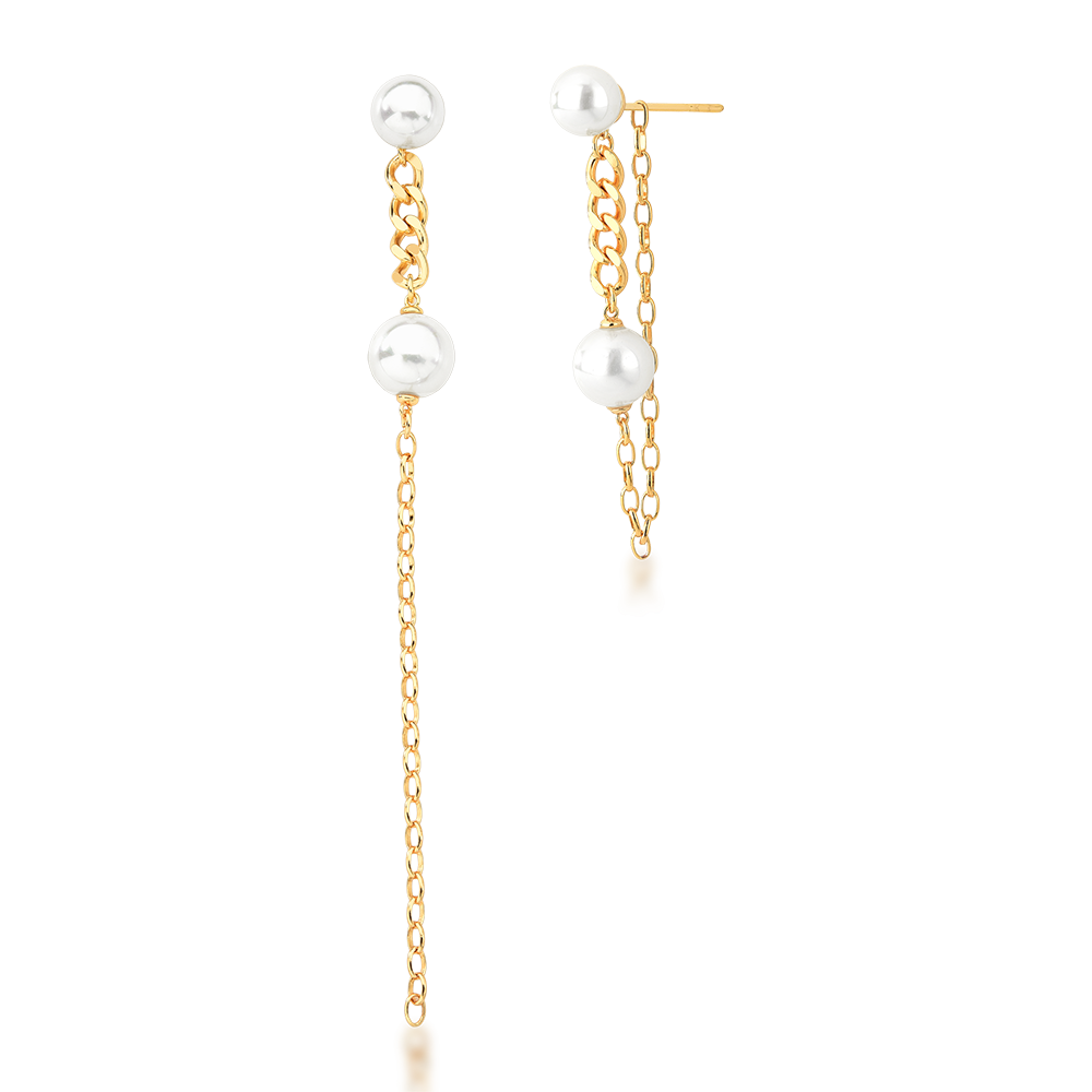 Brinco Ear Jacket Corrente com Pérolas