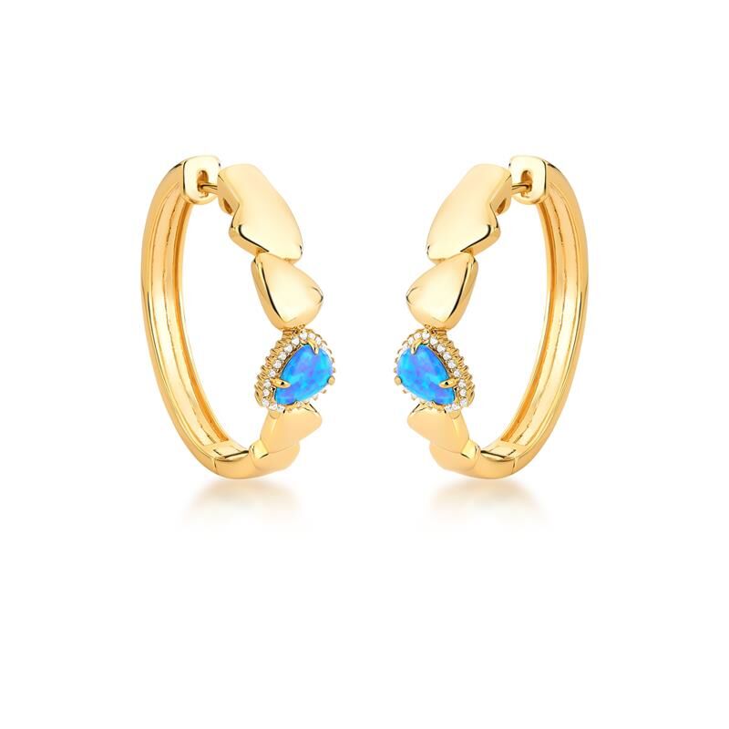 Brinco Zuri Argola com cristal e zircônia, semijoia antialérgica 18k, dourado, de alta qualidade, elegante e seguro para uso diário.