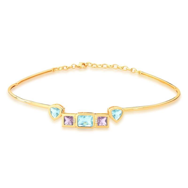Choker Lys dourado com cristais e zircônia, semijoia de alta qualidade antialérgica em 18k e 24k, 35cm, 11,60g.