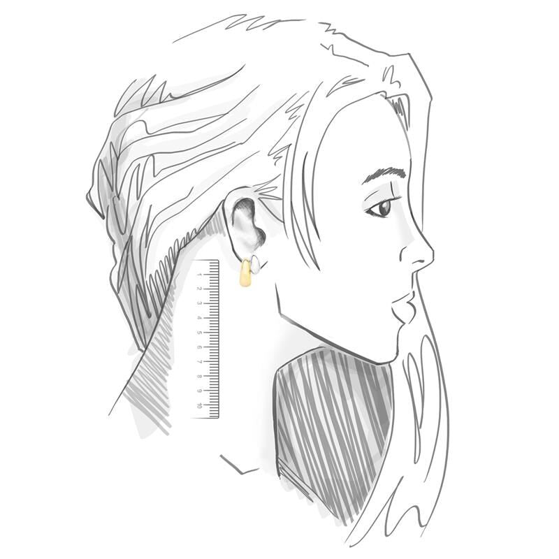 Ilustração de brinco Argola Duo Fluxo em mulher, semijoia dourada 18k com tecnologia antialérgica. Alta qualidade e sofisticação.