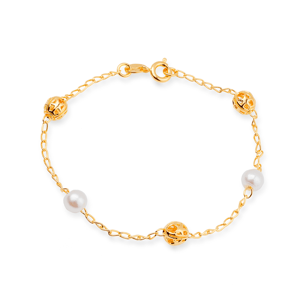 Pulseira Esferas Vazadas e Pérolas