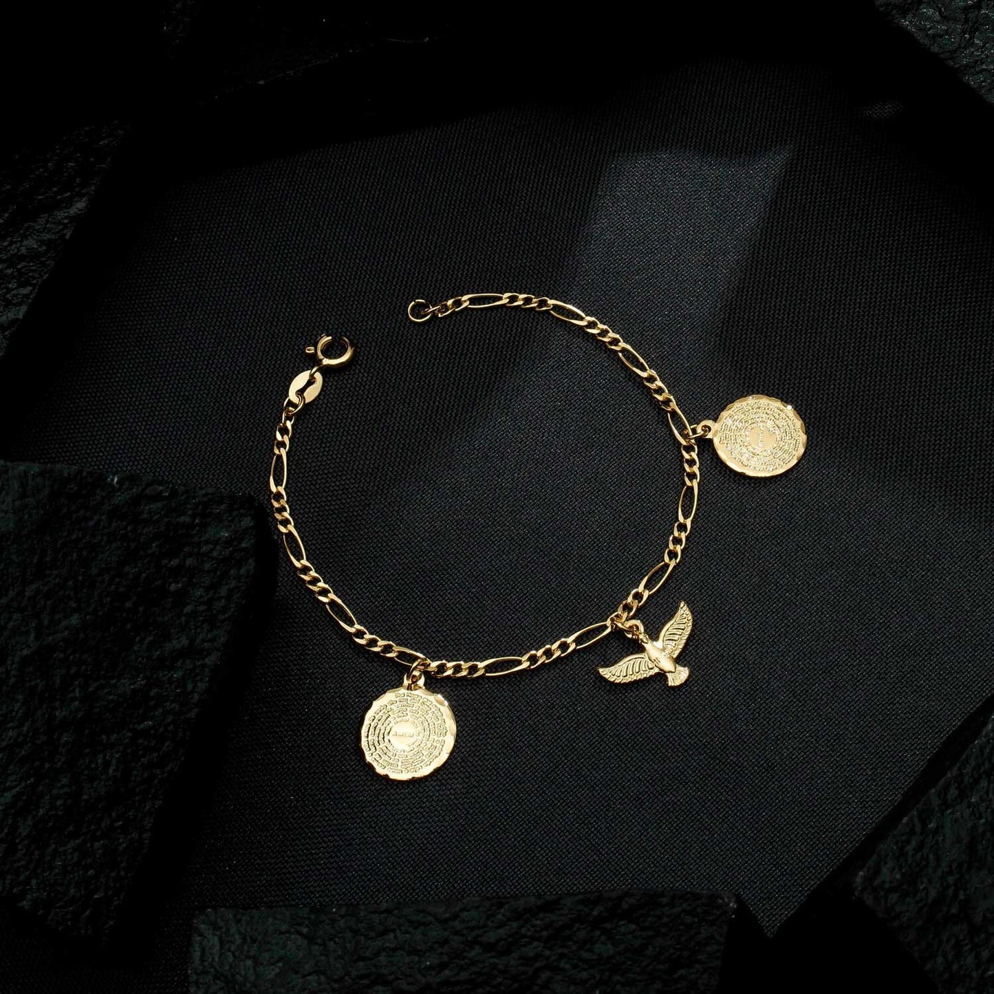 Pulseira Espírito Santo e Pai Nosso Dourada