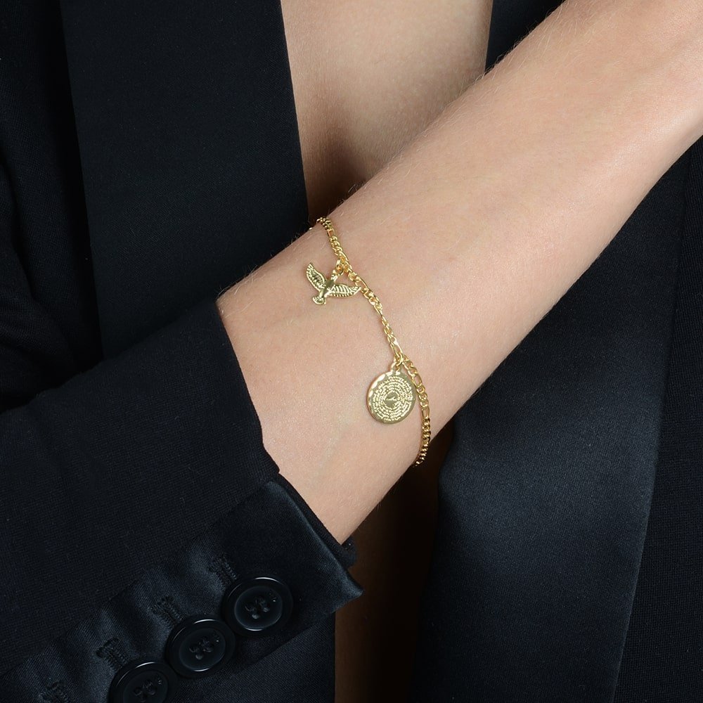 Pulseira Espírito Santo e Pai Nosso Dourada