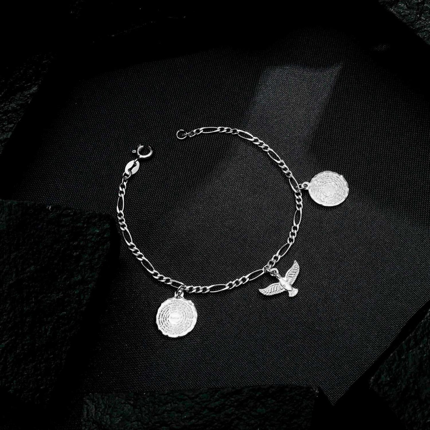 Pulseira Espírito Santo e Pai Nosso Prateada