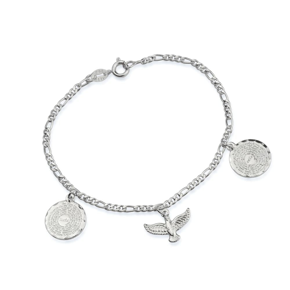 Pulseira Espírito Santo e Pai Nosso Prateada