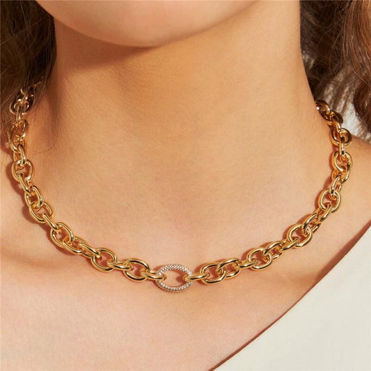 Colar Elos Dourado com Zircônias