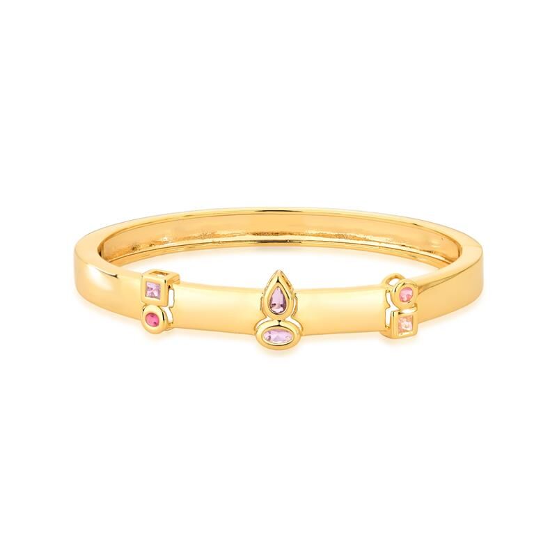 Bracelete Prisma Cristais dourado com cristais, semijoias antialérgicas de qualidade 18k, 24k, 12,20g, 18cm comprimento, 6cm diâmetro.