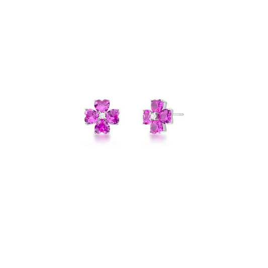 Brinco Prata Cristais de Coração Rosa
