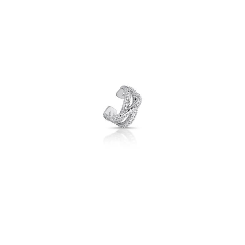 Piercing trançado com zircônias, semijoia antialérgica 18k e 24k de qualidade, banhado a ródio, 3,92g, altura de 1.5cm.