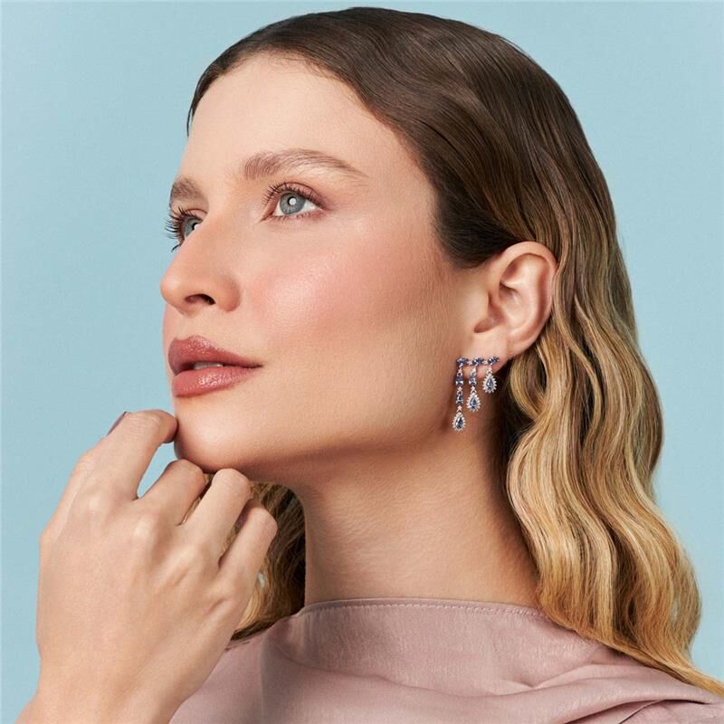 Brinco Ear Cuff Pêndulo com Cristais Roxos Prata 925