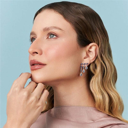 Brinco Ear Cuff Pêndulo com Cristais Roxos Prata 925