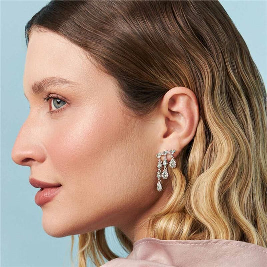 Brinco Ear Cuff Pêndulo com Cristais Verdes Prata 925