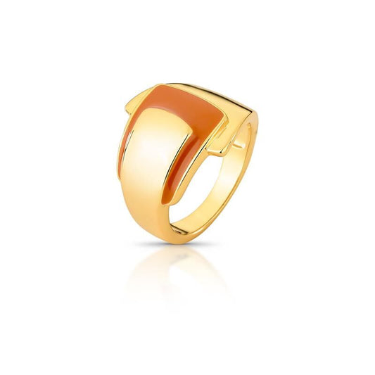 Anel terracota dourado, semijoia antialérgica 18k e 24k de alta qualidade, acabamento esmaltado, peso 45,53g.