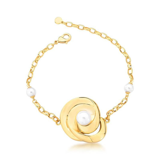 Pulseira Perla Arte com pérolas shell, banho dourado, semijoia antialérgica de alta qualidade, ouro 18k e 24k, 22cm, 11,80g.