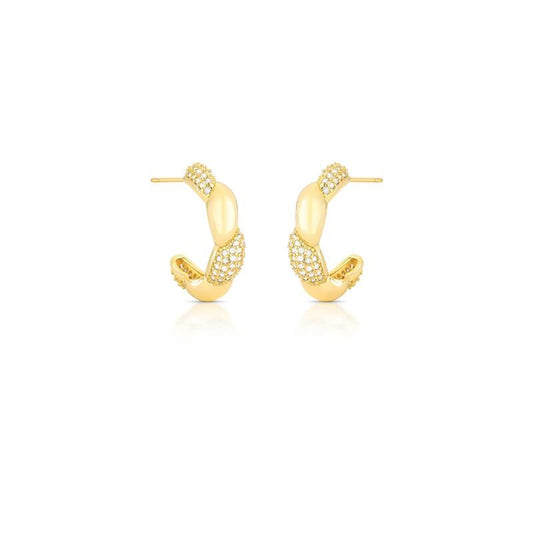 Argola Interli com Zircônias douradas, 2,5cm altura, antialérgica. Semijoias 18k de alta qualidade. Peso: 5,48g.