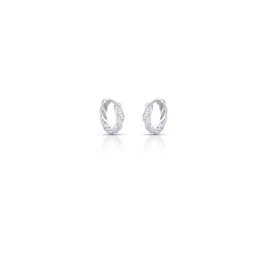 Argola Trança Prateada de semijoias com alta qualidade e material antialérgico em 18k e 24k, adornada com zircônia, 1,2cm de altura.