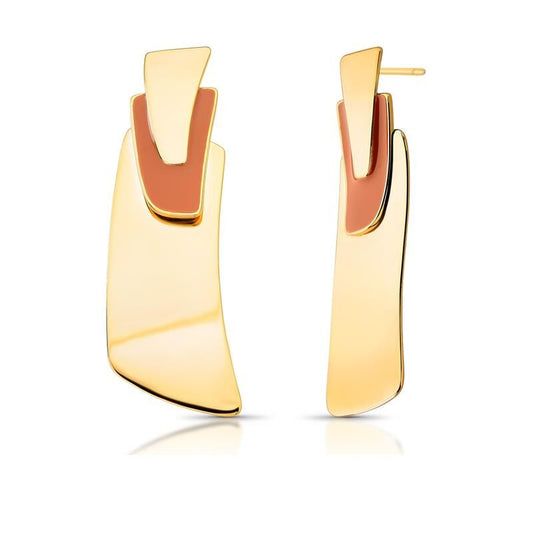 Brinco Terracota Retangular com banho dourado, semijoia de alta qualidade e material antialérgico em 18k e 24k.