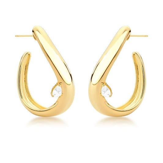 Brincos Argola Ouro Curvo com cristal, semijoias de alta qualidade, material antialérgico em banho de Ródio 18k e 24k.
