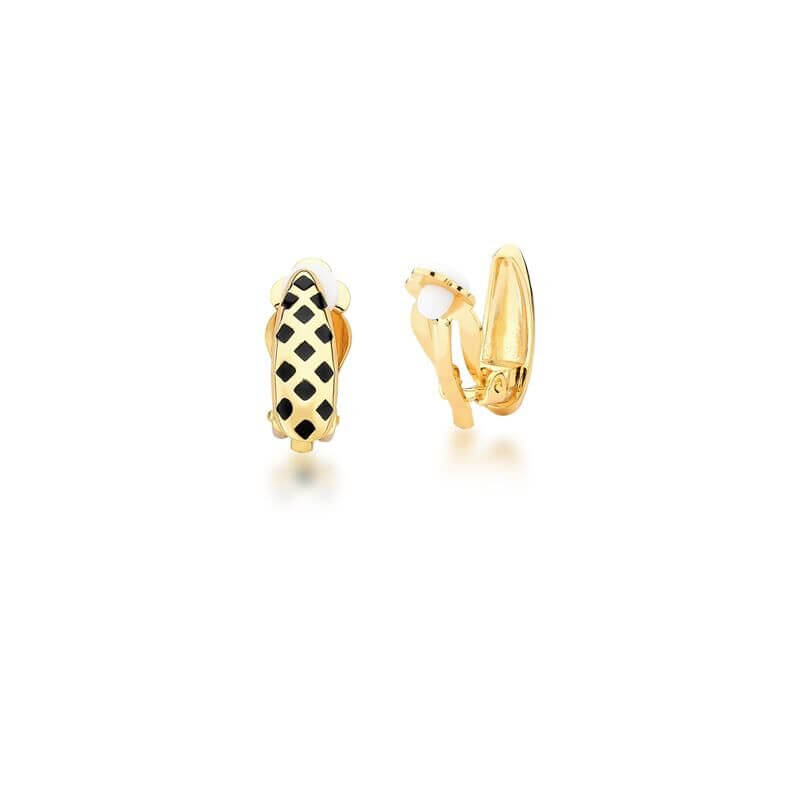 Brinco Felina, semijoias antialérgicas em ouro 18k, acabamento esmaltado, peso 5,60g, altura 2.1cm, largura 7mm, com banho dourado.