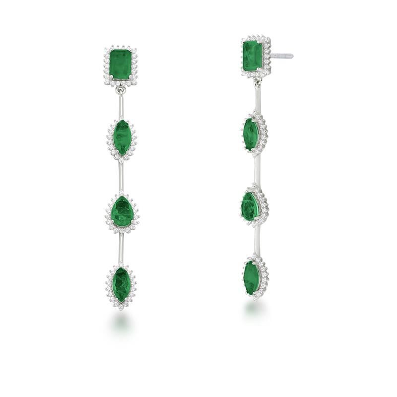 Brinco Prata Pêndulo Cristais Verdes