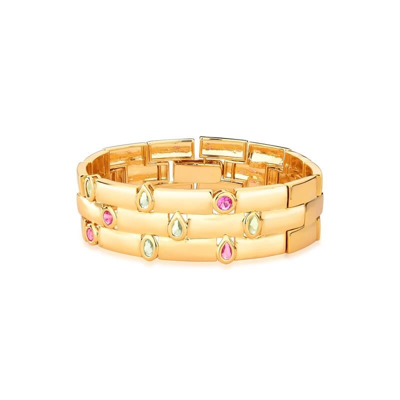 Pulseira Prisma Maleável dourada com cristal, semijoias antialérgicas de qualidade 18k e 24k, peso 35,70g, elegante e confortável.