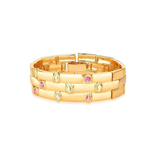 Pulseira Prisma Maleável dourada com cristal, semijoias antialérgicas de qualidade 18k e 24k, peso 35,70g, elegante e confortável.