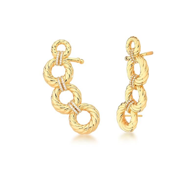 Brinco Ear Cuff Bravio banhado a ouro com zircônia, semijoias de alta qualidade antialérgicas em 18k, design elegante e moderno.