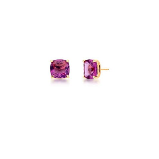 Brinco Cristal Roxo Quadrado Banhado a Ouro
