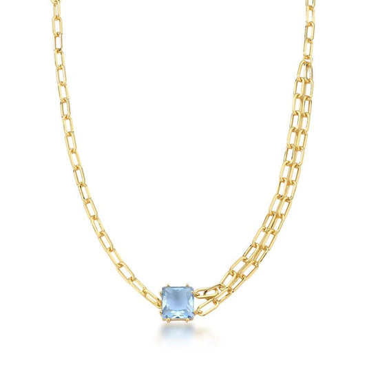 Colar Azulita Elos com cristal, banhado a ouro dourado 18k, semijoia antialérgica de alta qualidade, corrente com elos delicados.