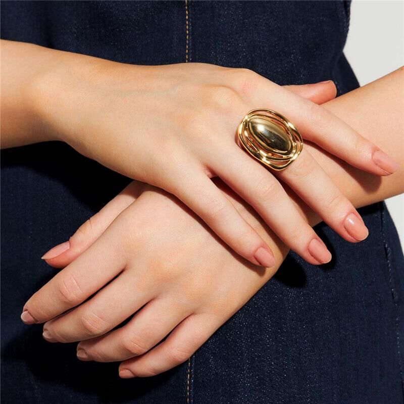 Anel Golden Eye de semijoia antialérgica 18k banhado a ouro, alta qualidade, 2,5x3,3cm, peso 9,88g, estilo elegante para todas ocasiões.