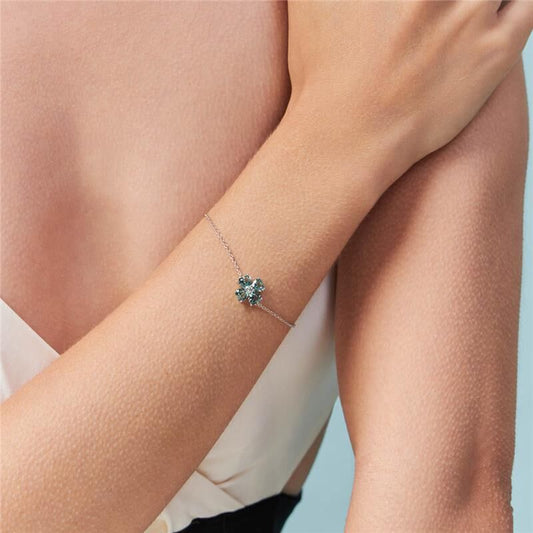 Pulseira Prata Flor em Cristais Verde